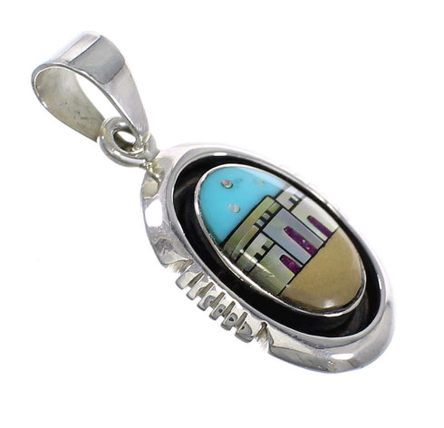 Sterling Silver Native American Village Or Pueblo Design Multicolor Pendant MX64924